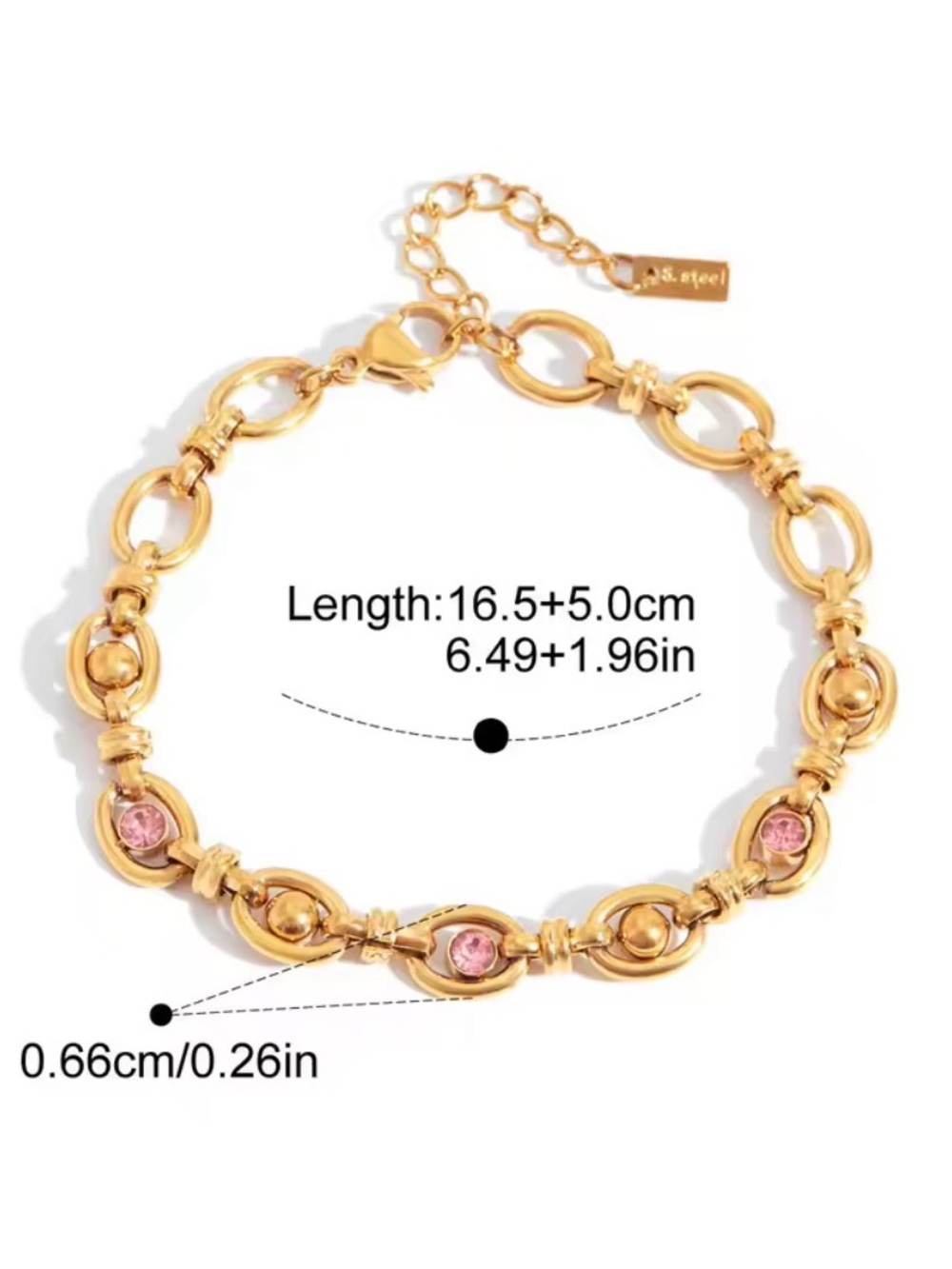 Gold-Tone Pink Crystal Link Bracelet
